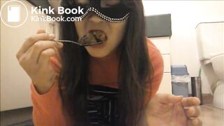 Japanese scat slut is improving her swallowing skills