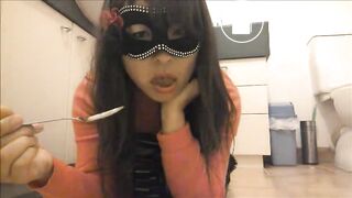 Japanese scat slut is improving her swallowing skills