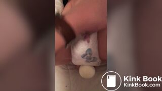 Girl has vibrator fun in shitty pull ups diaper