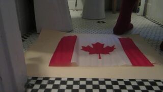 Naughty Israeli feminist, activist & artist poops on Canadian flag! :D