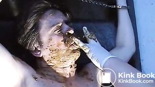 scat feeding on the stairs