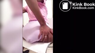 Slim ebony panty poop