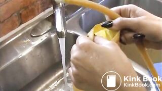 Two girls enema play in the wood