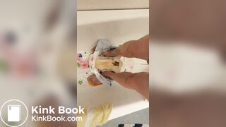 Slave daddy pees over his dirty diaper