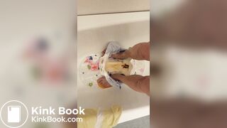 Slave daddy pees over his dirty diaper