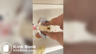 Slave daddy pees over his dirty diaper