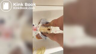 Slave daddy pees over his dirty diaper