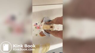 Slave daddy pees over his dirty diaper