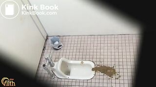 Girl has a diarrhea accident in a squat public toilet - video 2