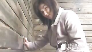 Girl pooping on a homemade toilet 1