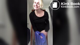 Blonde loves to poop creamy for us in front of the camera