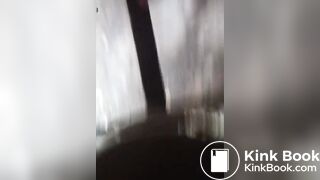 woman with a gorgeous ass shitting in a toilet built on the street