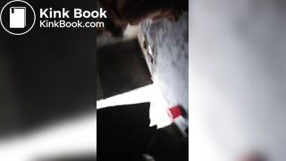 woman with a gorgeous ass shitting in a toilet built on the street