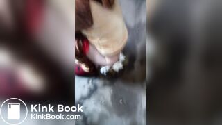 woman with a gorgeous ass shitting in a toilet built on the street