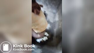 woman with a gorgeous ass shitting in a toilet built on the street