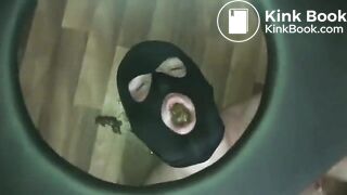 domme in leather scat in slaves mouth