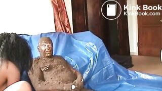 Ebony mistress makes slave rub her shit on himself