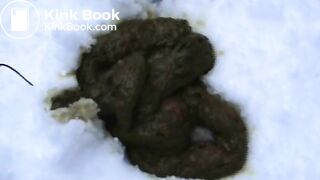 Woman shitting in snow
