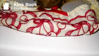 Look at this huge shit in that lovely cherries pattern panty!!