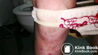 Take off this lovely cherries pattern panty to see the shit filled inside!!