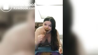 Fat bitch drinks her old piss and eats shit