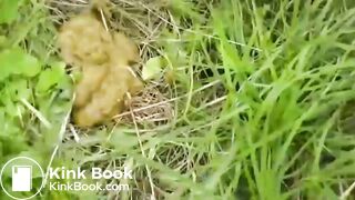Girl in a black turtleneck poops by the road