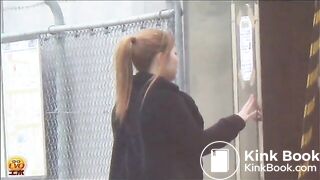 Girl has a diarrhea accident in an alley