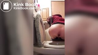 Teen girl big poop toilet
