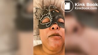 Fresh turds from my ass, washed down with spit and cum.