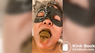 Fresh turds from my ass, washed down with spit and cum.