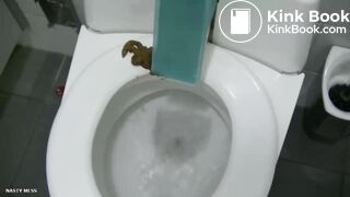 Evil girl sabotages self cleaning toilet