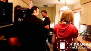 beautiful girl with two guys went into the house and went to take a shit in