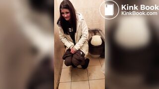 Drunk girl poop in toilet