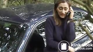 Girl pooping in the woods