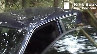 Girl pooping in the woods