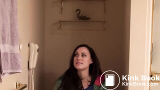 beautiful girl wants to poop but the guy prevents her from doing it