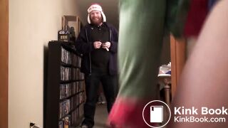 beautiful girl wants to poop but the guy prevents her from doing it