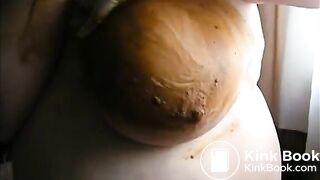 Mature bbw smearing shit on her huge tits