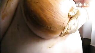 Mature bbw smearing shit on her huge tits