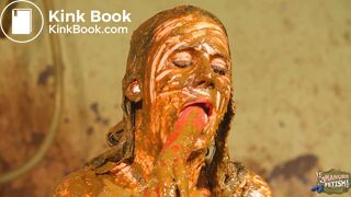 Betty licks the cowshit covered dildo