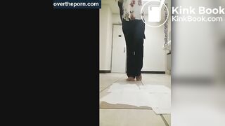 Pretty girl shitting big turds on the floor of a public toilet