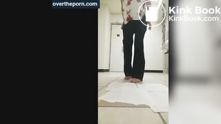 Pretty girl shitting big turds on the floor of a public toilet