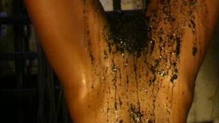 hung upside down manure dumped on her