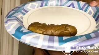 Cute ebony shit slut takes her scat meal in the toilet, with comments