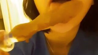 Sucking shitty dildo - video 2