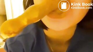 Sucking shitty dildo - video 2