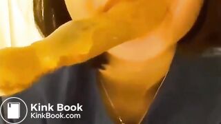 Sucking shitty dildo - video 2