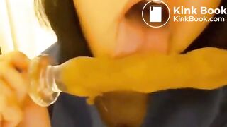 Sucking shitty dildo - video 2
