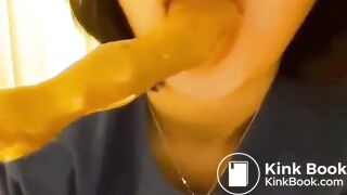 Sucking shitty dildo - video 2