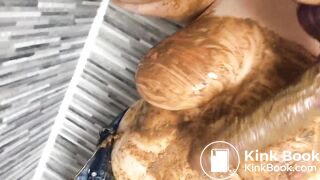 Curvy Blonde panty poop and play with dirty pussy